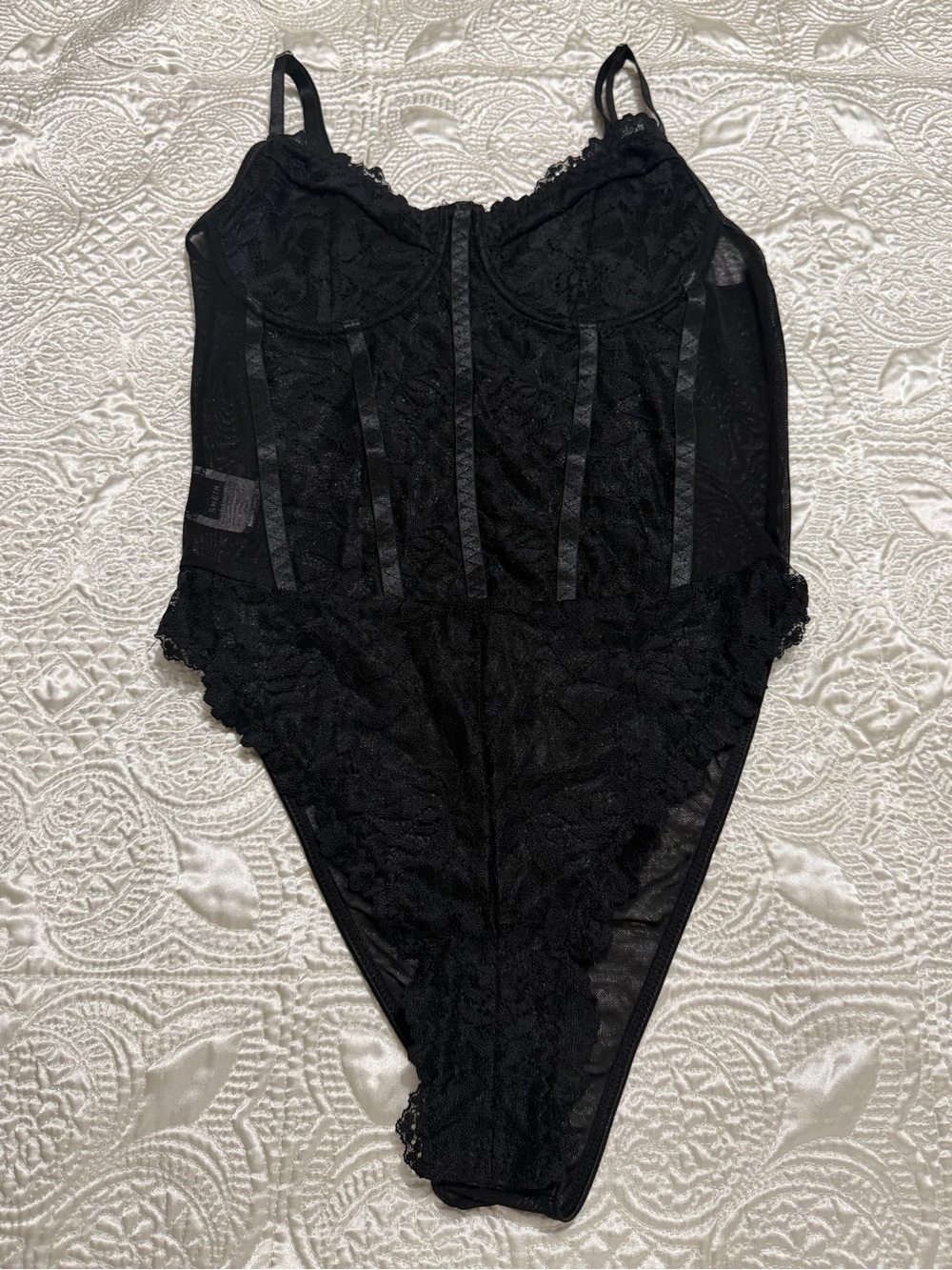 SHEIN Black Lace Underwire Teddy Bodysuit